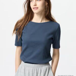 Uniqlo Blue Ribbed Short Sleeve Tee